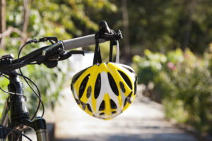 cycling helmet closeup on bicycle outdoors
